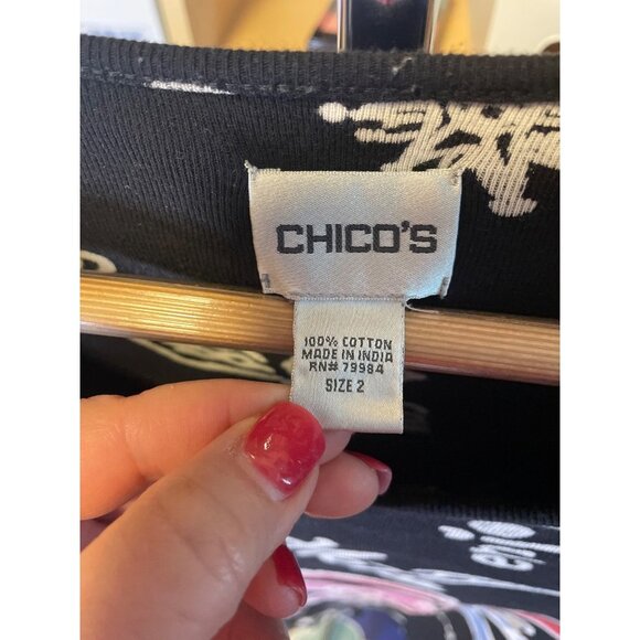 Chico's Grafitti Peace Black White 3/4 Sleeve Round Neck T Shirt Sz L - Picture 4 of 6